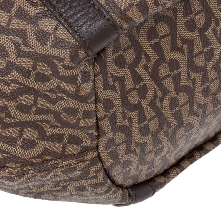 Pre Owned Aigner Brown Signature Coated Canvas and Leather Zip Shoulder Bag
