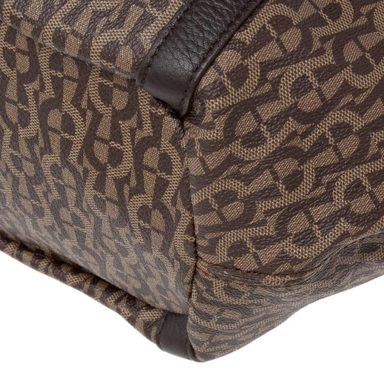 Pre Owned Aigner Brown Signature Coated Canvas and Leather Zip Shoulder Bag