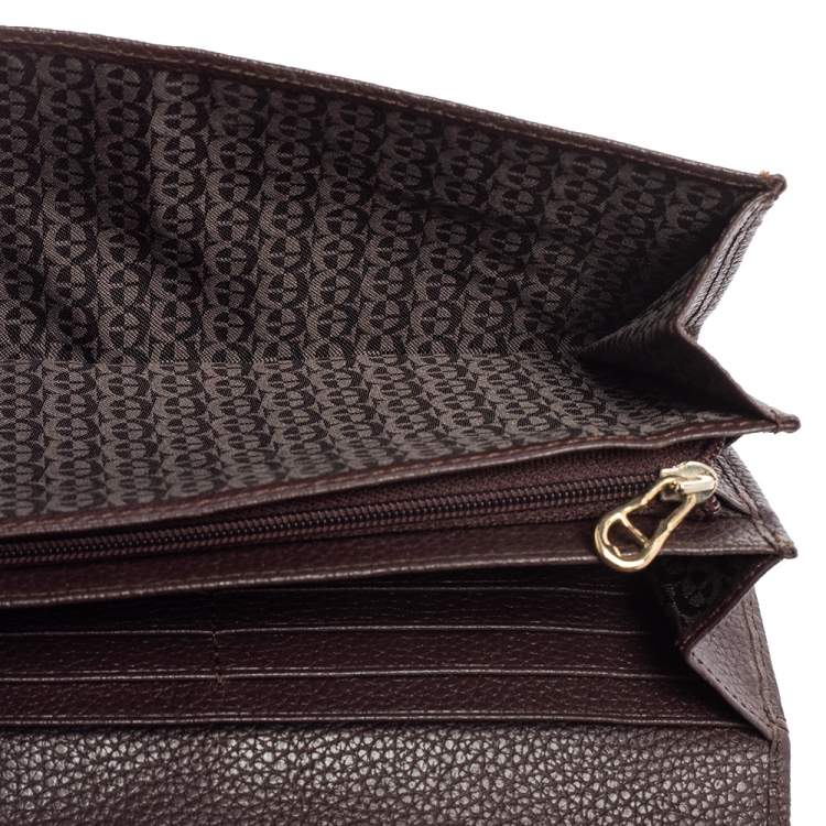 Pre Owned Aigner Plum Leather Logo Flap Continental Wallet