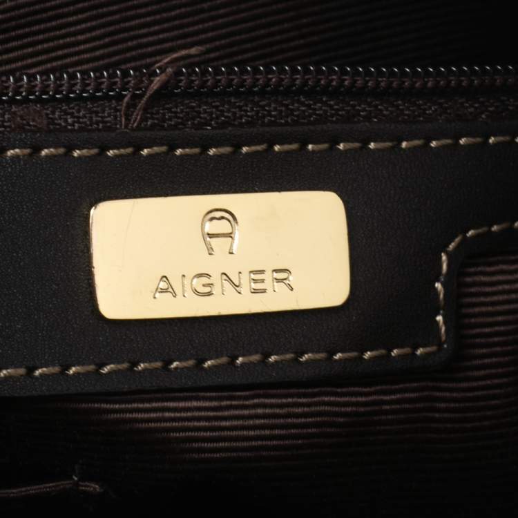 Pre Owned Aigner Brown Monogram Coated Canvas & Leather Dome Crossbody Bag