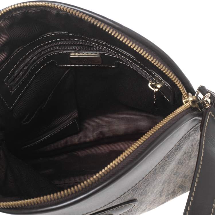 Pre Owned Aigner Brown Monogram Coated Canvas & Leather Dome Crossbody Bag