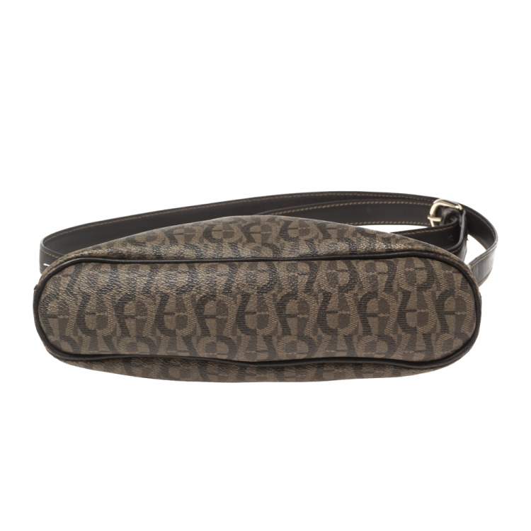Pre Owned Aigner Brown Monogram Coated Canvas & Leather Dome Crossbody Bag