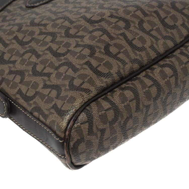 Pre Owned Aigner Brown Monogram Coated Canvas & Leather Dome Crossbody Bag