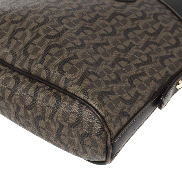 Pre Owned Aigner Brown Monogram Coated Canvas & Leather Dome Crossbody Bag