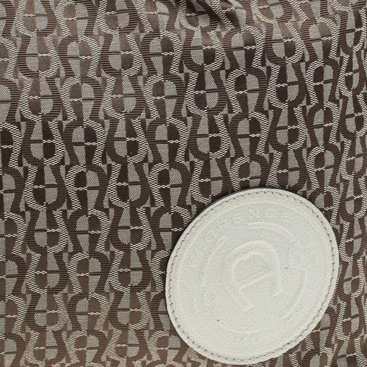 Pre Owned Aigner Beige/Off White Canvas and Leather Hobo