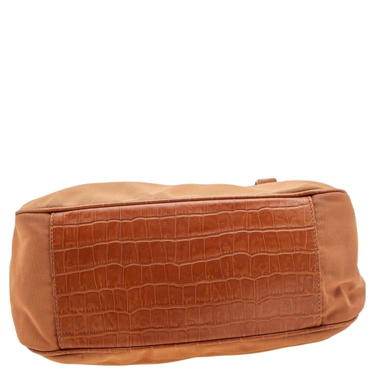 Pre Owned Aigner Orange Nylon and Croc Embossed Leather Tote