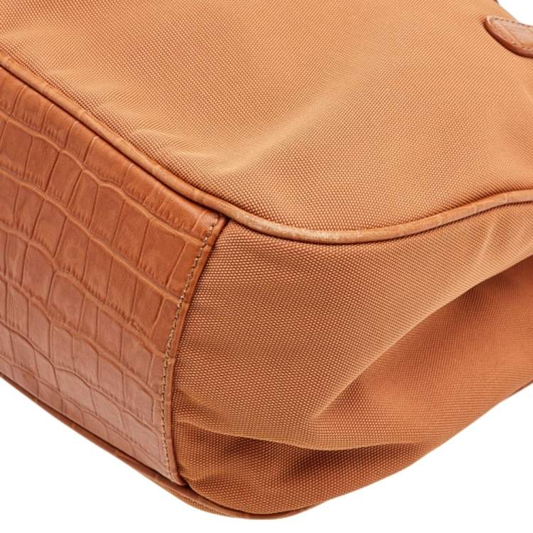 Pre Owned Aigner Orange Nylon and Croc Embossed Leather Tote