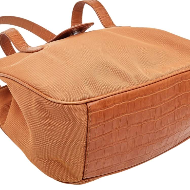 Pre Owned Aigner Orange Nylon and Croc Embossed Leather Tote
