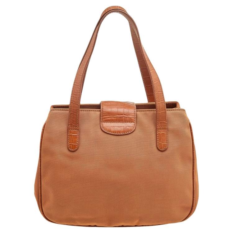 Pre Owned Aigner Orange Nylon and Croc Embossed Leather Tote