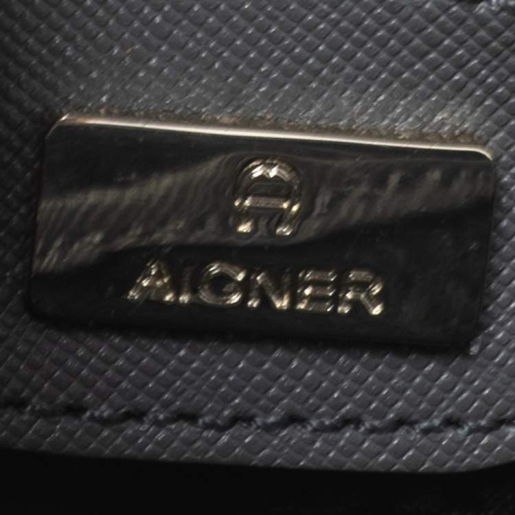 Pre Owned Aigner Grey Leather Turnlock Flap Shoulder Bag