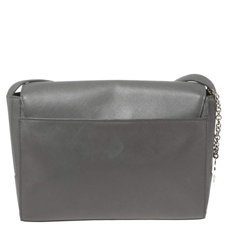 Pre Owned Aigner Grey Leather Turnlock Flap Shoulder Bag