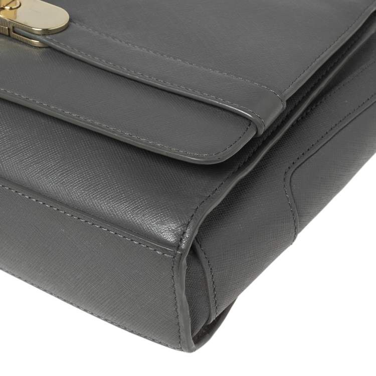 Pre Owned Aigner Grey Leather Turnlock Flap Shoulder Bag