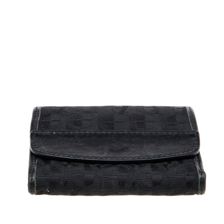 Pre Owned Aigner Black Signature Canvas and Leather Trifold Wallet