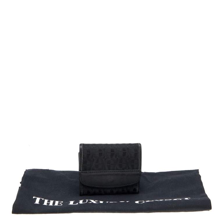 Pre Owned Aigner Black Signature Canvas and Leather Trifold Wallet