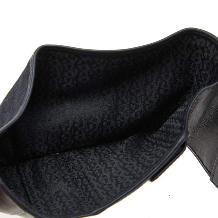 Pre Owned Aigner Black Signature Canvas and Leather Trifold Wallet