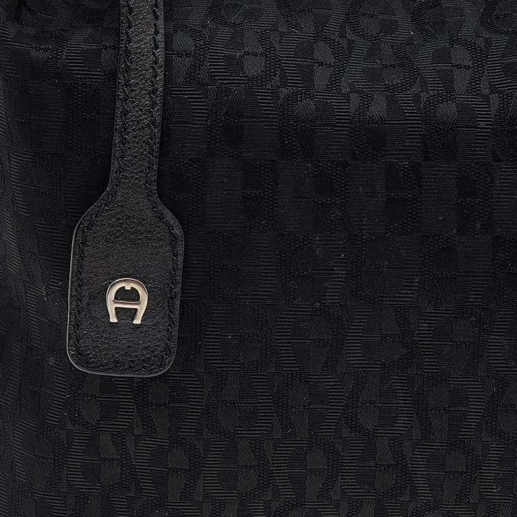 Pre Owned Aigner Black Signature Canvas and Leather Hobo