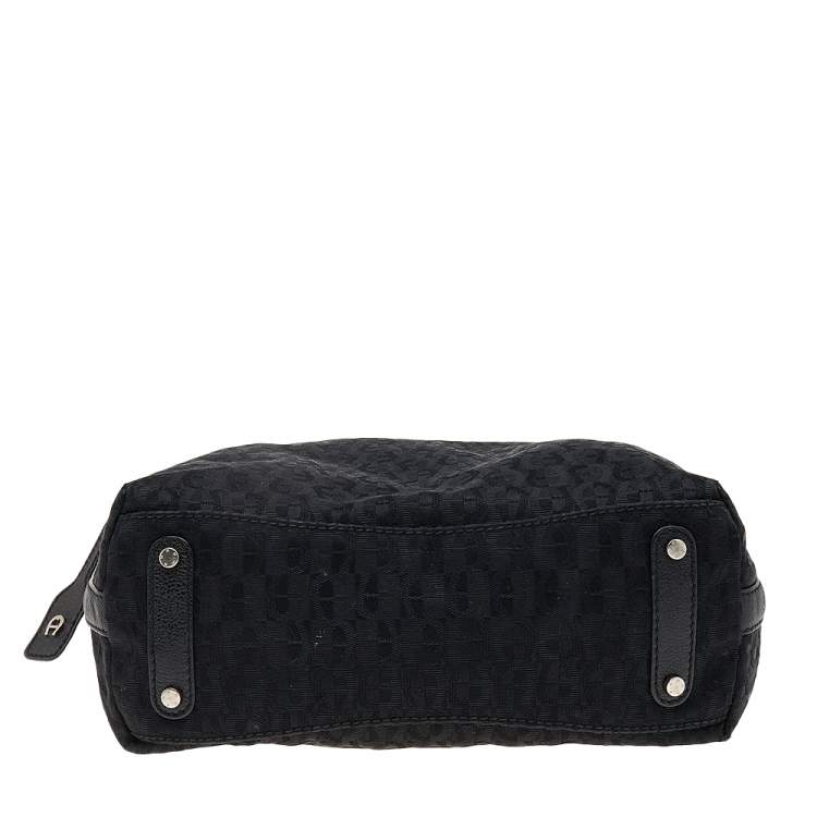 Pre Owned Aigner Black Signature Canvas and Leather Hobo