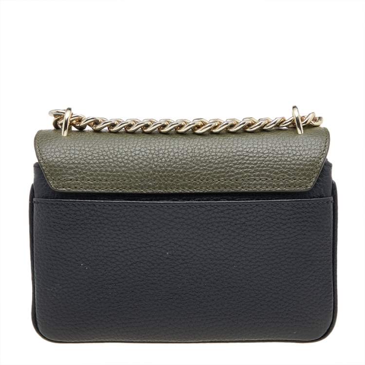 Pre Owned Aigner Dark Green/Black Leather Diadora Crossbody Bag