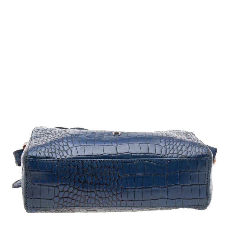 Pre Owned Aigner Blue Croc Embossed Leather Shoulder Bag