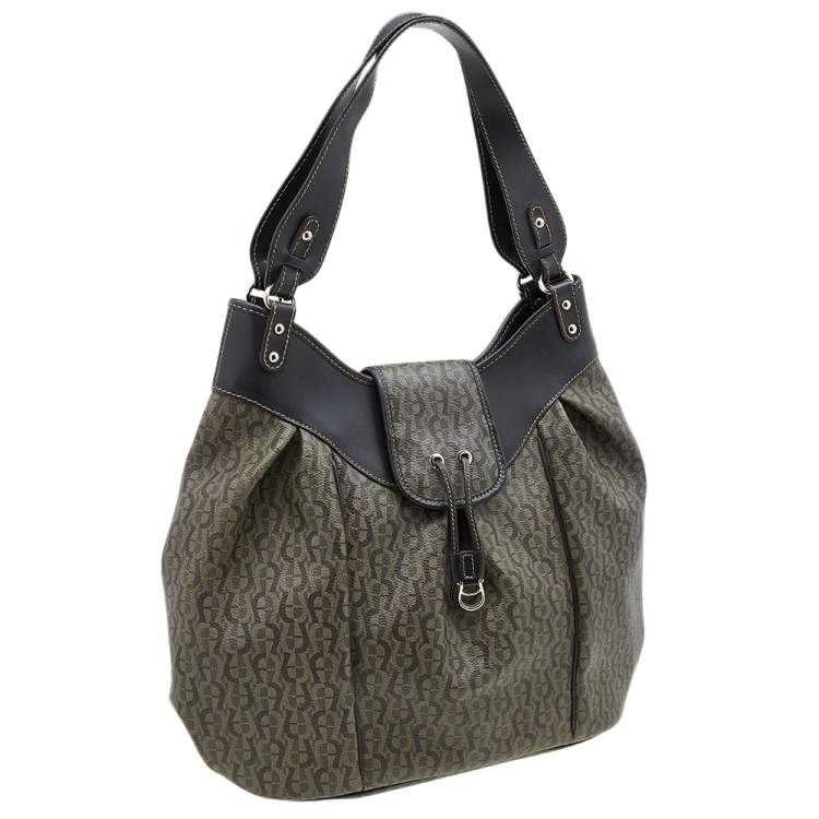 Pre Owned Aigner Brown Signature Coated Canvas and Leather Hobo