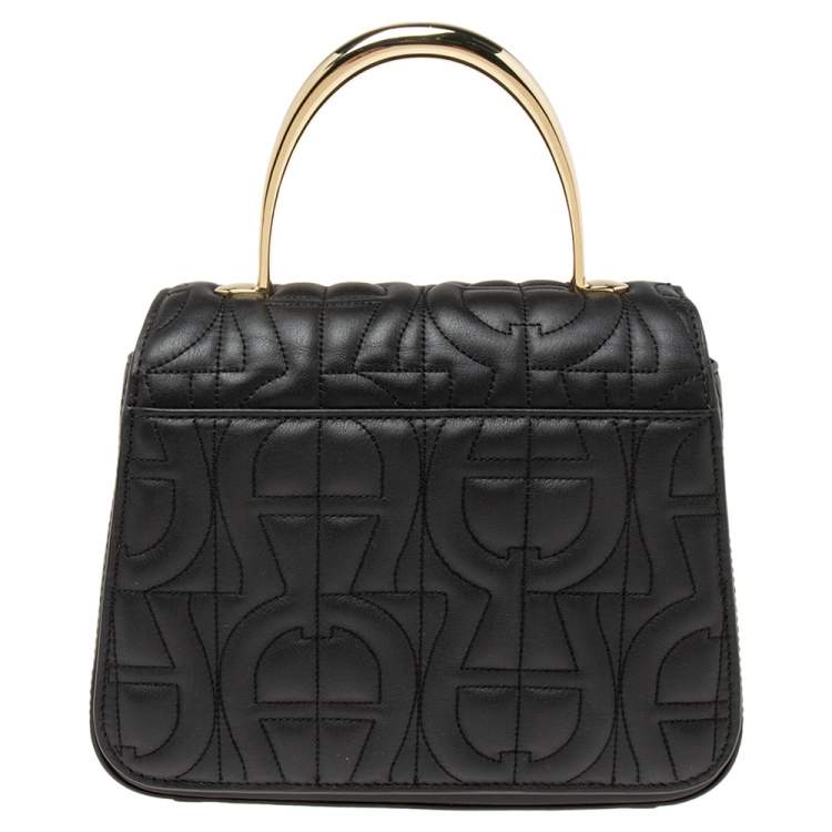 Pre Owned Aigner Black Signature Leather Genoveva Top Handle Bag