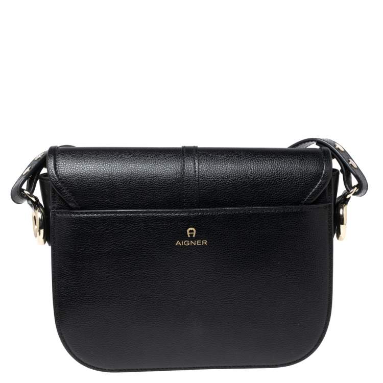 مملوكة مسبقًا Aigner Black Leather Cybill Cavallo Flap Shoulder Bag