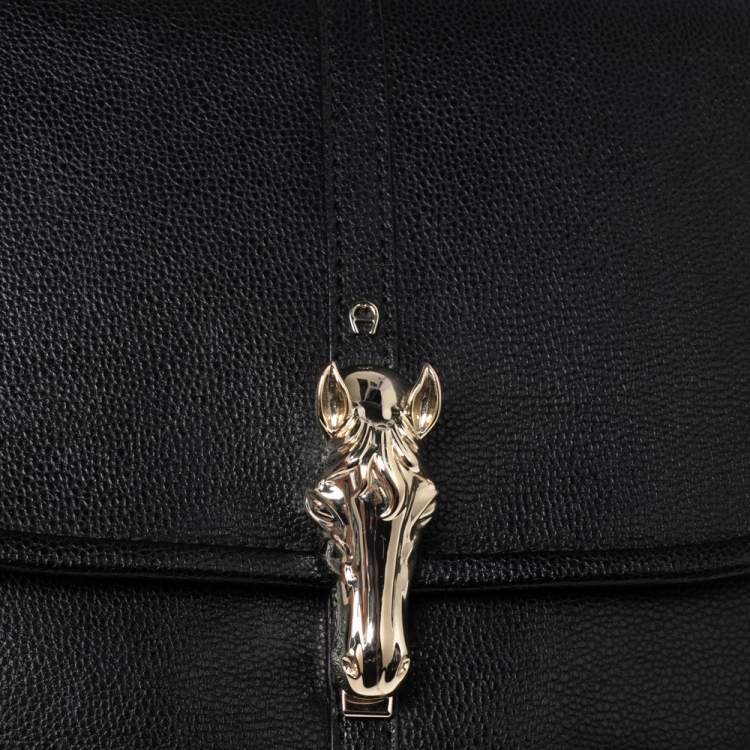 مملوكة مسبقًا Aigner Black Leather Cybill Cavallo Flap Shoulder Bag