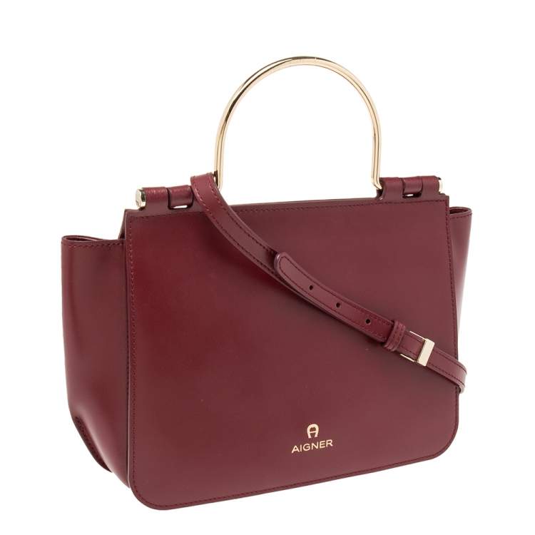 Pre Owned Aigner Burgundy Leather Top Handle Bag