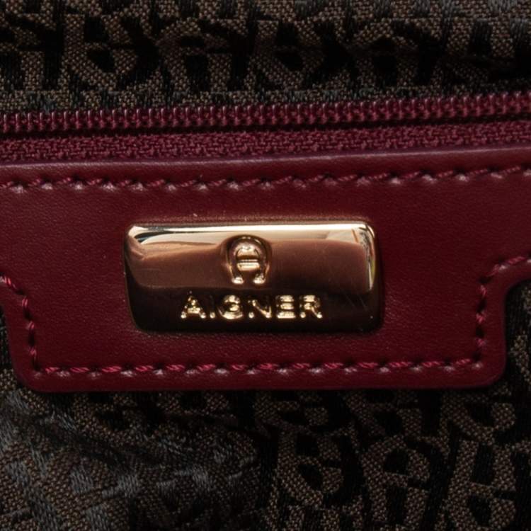 Pre Owned Aigner Burgundy Leather Top Handle Bag