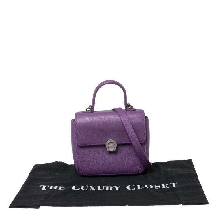 Pre Owned Aigner Purple Leather Genoveva Top Handle Bag