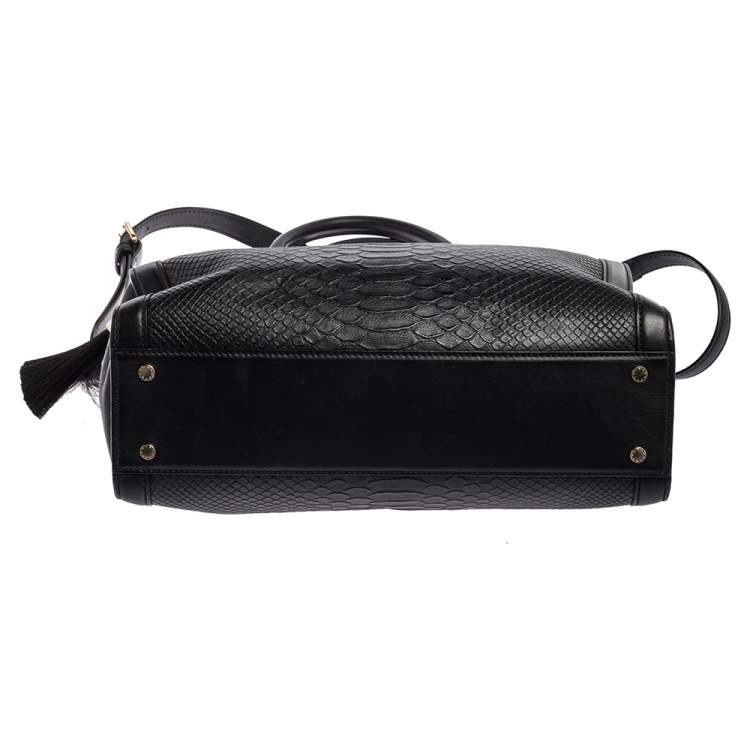مملوكة مسبقًا Aigner Black Croc Embossed Leather Cavallina Tote