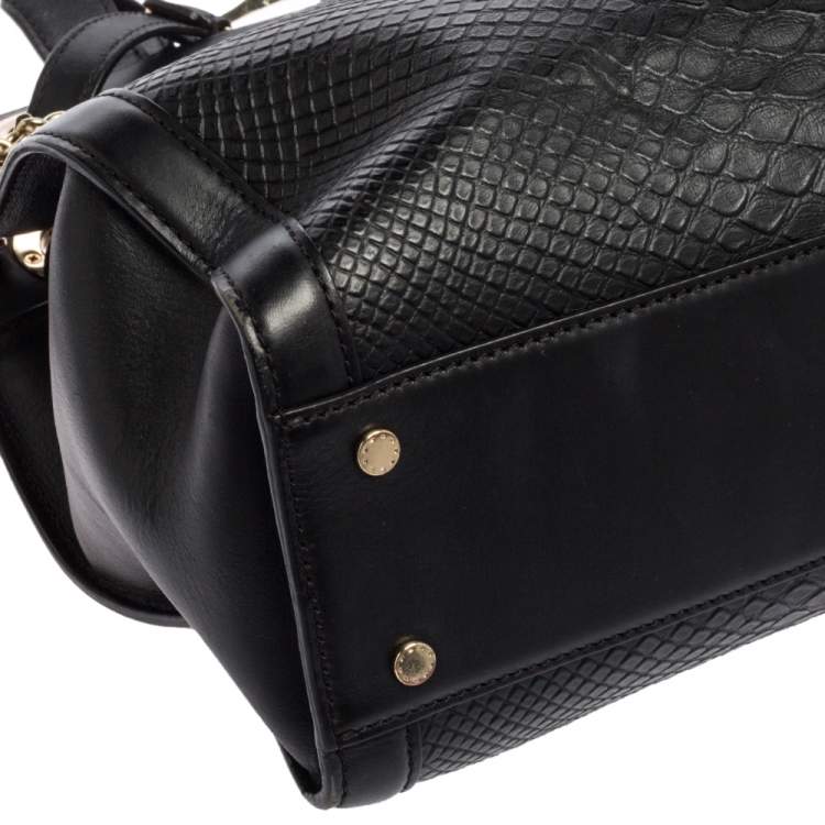 مملوكة مسبقًا Aigner Black Croc Embossed Leather Cavallina Tote
