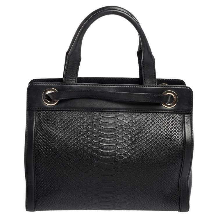 مملوكة مسبقًا Aigner Black Croc Embossed Leather Cavallina Tote