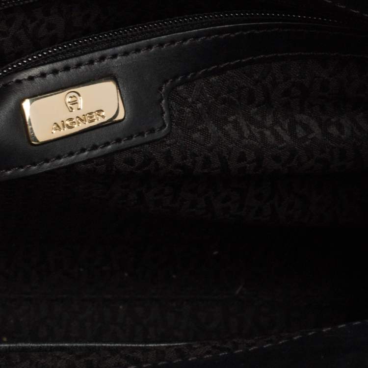 مملوكة مسبقًا Aigner Black Croc Embossed Leather Cavallina Tote