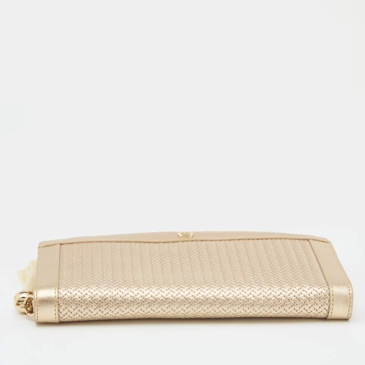 Pre Owned Aigner Metallic Gold Leather Cavallina Tassel Zip Around Wallet