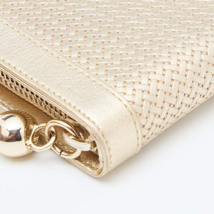Pre Owned Aigner Metallic Gold Leather Cavallina Tassel Zip Around Wallet