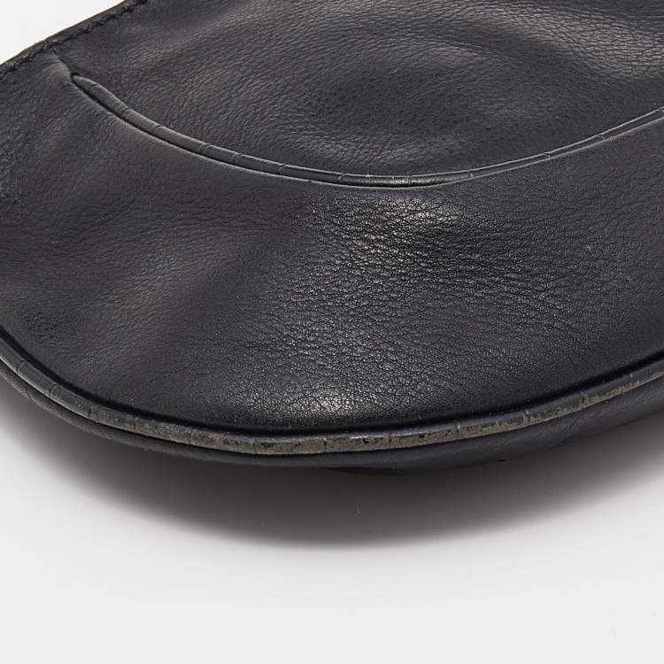 مملوكة مسبقًا Aigner Black Leather and Croc Embossed Shoulder Bag