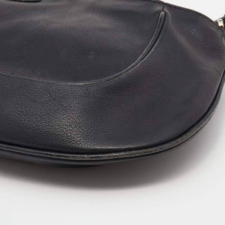 مملوكة مسبقًا Aigner Black Leather and Croc Embossed Shoulder Bag
