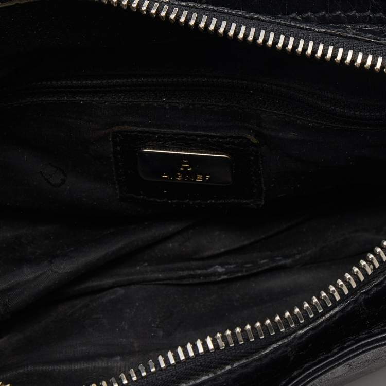 مملوكة مسبقًا Aigner Black Leather and Croc Embossed Shoulder Bag