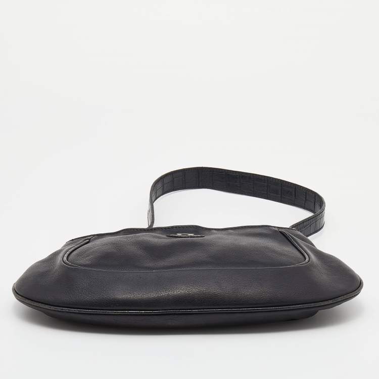 مملوكة مسبقًا Aigner Black Leather and Croc Embossed Shoulder Bag