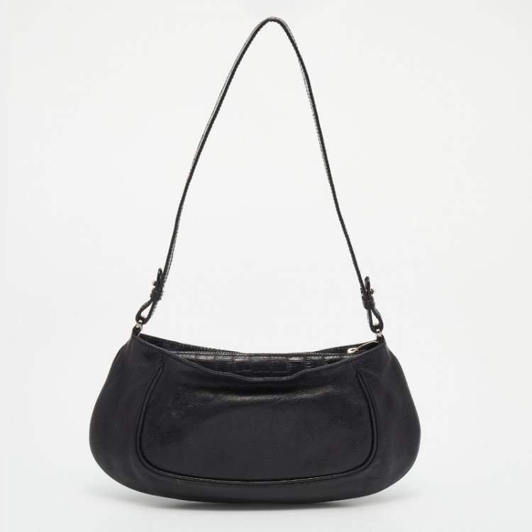 مملوكة مسبقًا Aigner Black Leather and Croc Embossed Shoulder Bag