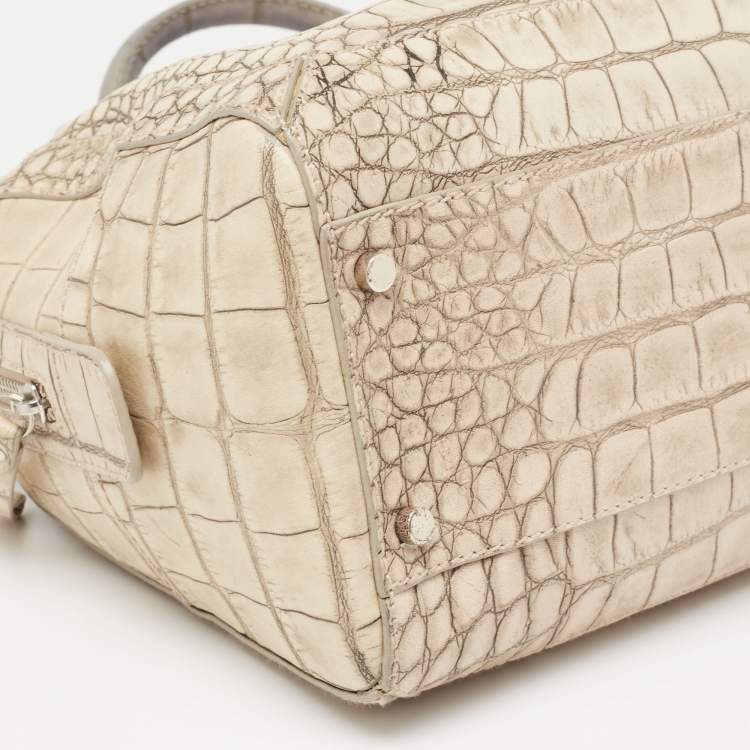 Pre Owned Aigner Vanilla/Black Croc Embossed Leather Flap Satchel