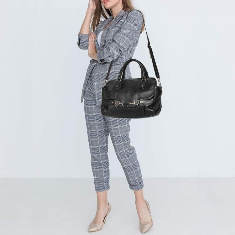 Pre Owned Aigner Black Leather Cavallina Zip Satchel