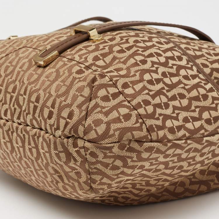 Pre Owned Aigner Beige/Brown Signature Canvas and Leather Front Pocket Hobo