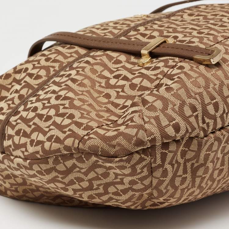 Pre Owned Aigner Beige/Brown Signature Canvas and Leather Front Pocket Hobo