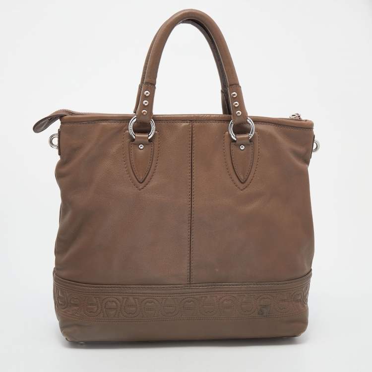 Pre Owned Aigner Dark Taupe Leather Zip Tote