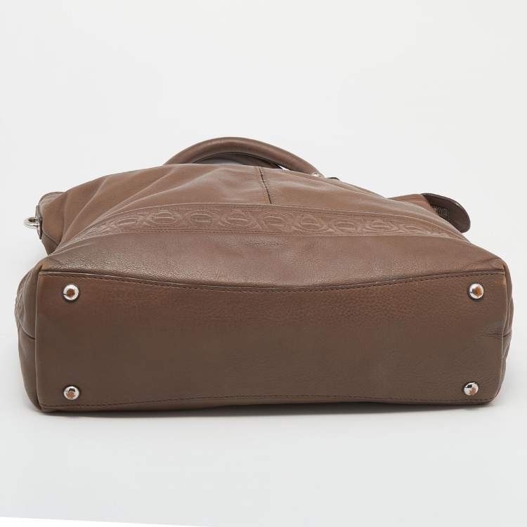 Pre Owned Aigner Dark Taupe Leather Zip Tote
