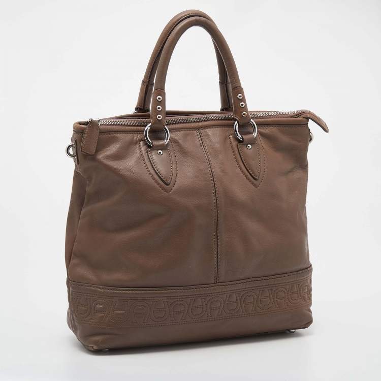 Pre Owned Aigner Dark Taupe Leather Zip Tote