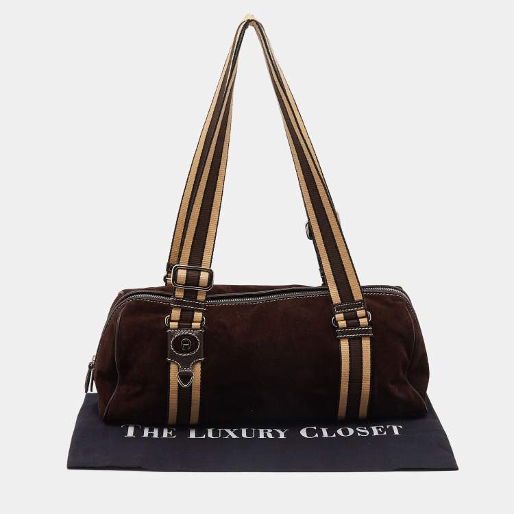Pre Owned Aigner Brown Suede and Leather Satchel