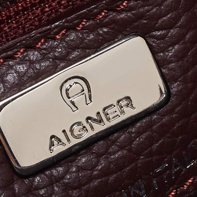 Pre Owned Aigner Dark Burgundy Grained Leather Mini Cybill Tote
